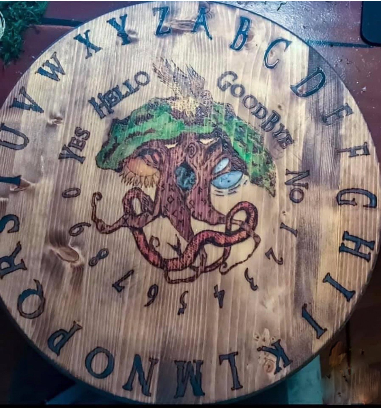 Wood-burned Norse spirit board depicting Yggdrasil the World Tree by Loren Morris, Primitive Witchery